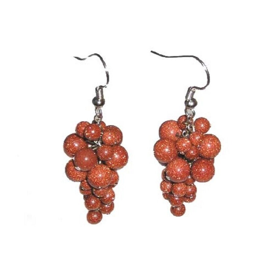 Earrings Goldstone Grape Cluster shaped earrings 2" long Sterling Hook