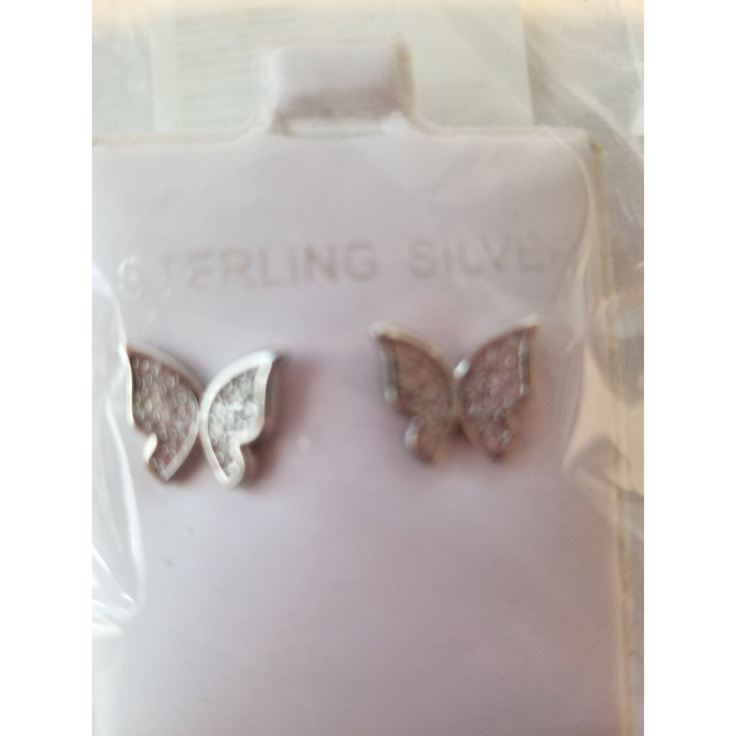 Earrings Butterfly's Cubic Zirconia 925 Sterling Silver  1" x 1"