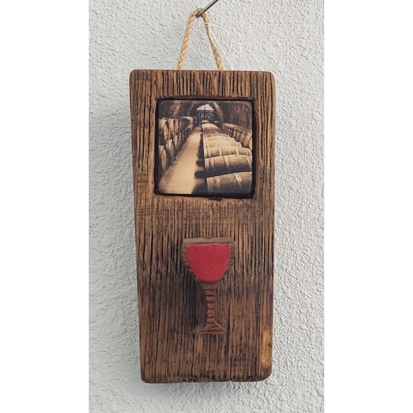 Wine Barrel Wood Sign Barrel Room Tile Red Wine Glass Wine Stave Stained Hanger