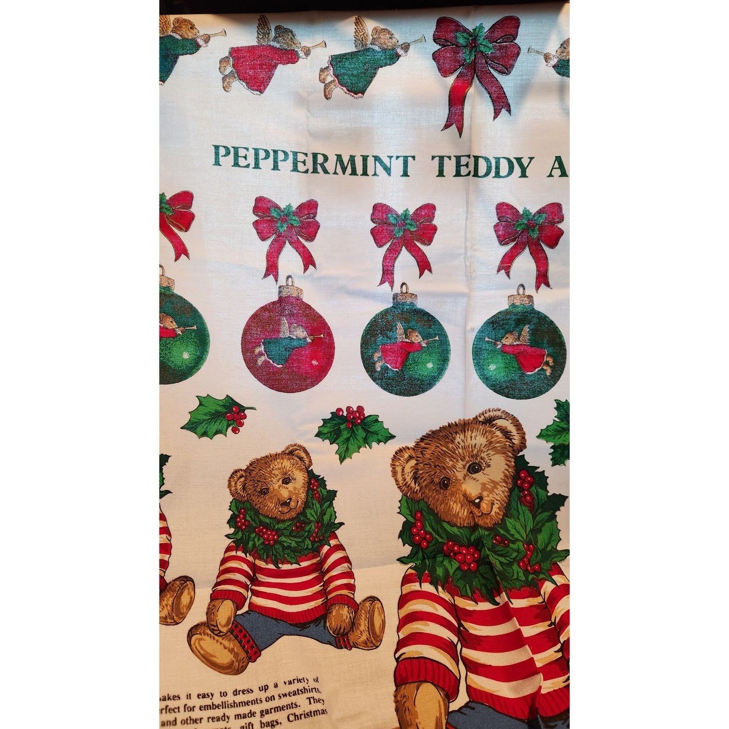Craft Kit Peppermint Teddy Bear Applique  45" x 36"  Angels Teddy Bears Ornaments Bows