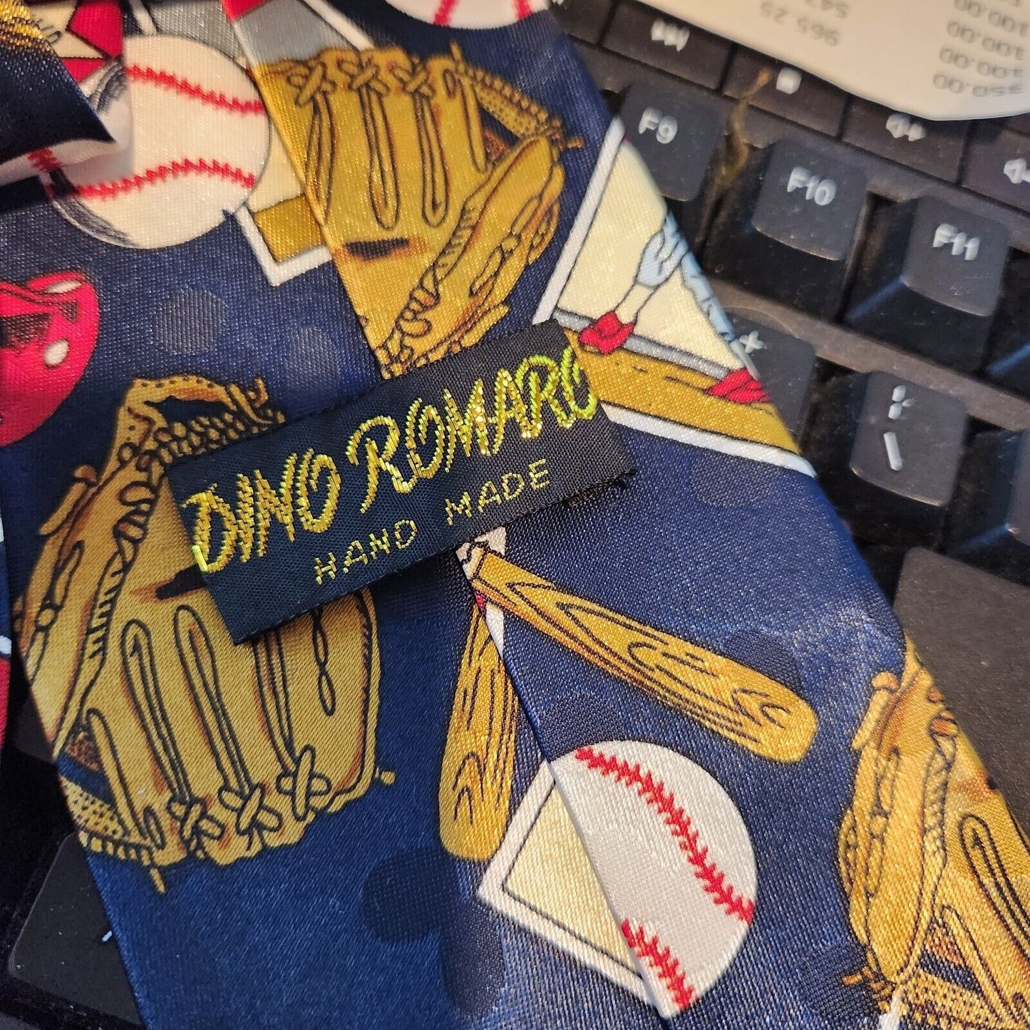 Tie Baseball Red Blue White  Brand Dino Romaro  Hand Made 58" x 4"