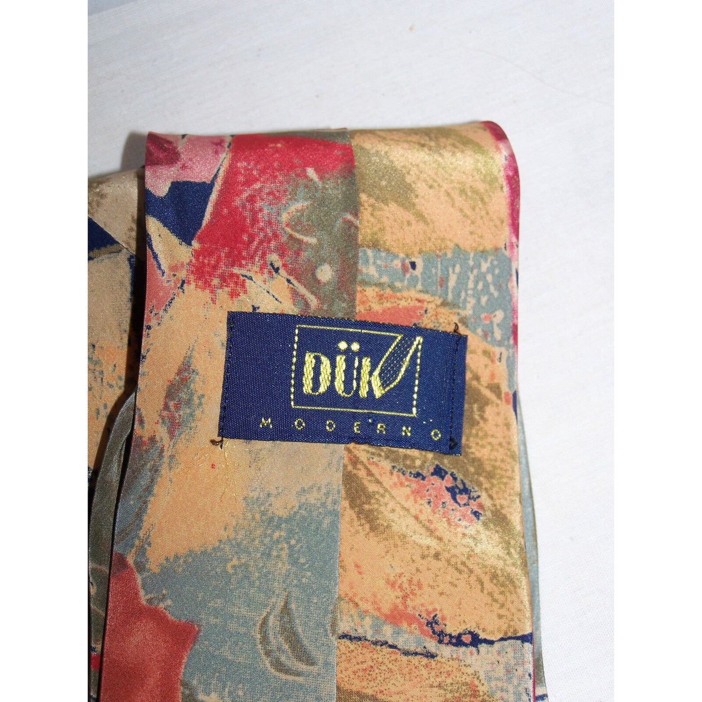 Tie Duk Morerno Tan Orange Black Cream Blue  Abstract Art  59  " L   3 1/2 " W