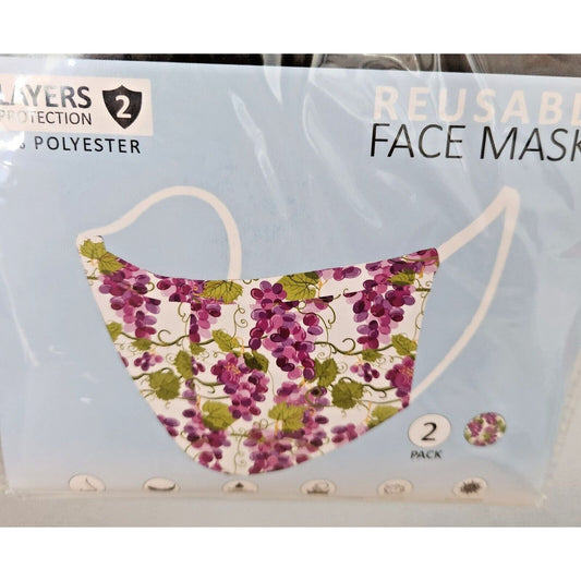 Primeware Mask Grapes Design Adult 2 pack 2 layers 100 % Polyester Washable