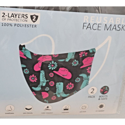 Primeware Mask Cowgirl Design Adult 2 pack 2 layers 100 % Polyester Washable