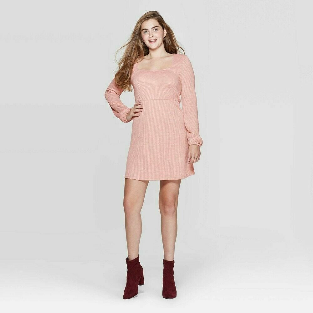 Dress Women's Xhilaration Size S Pink  Long Sleeve Square Neck Sweater Mini