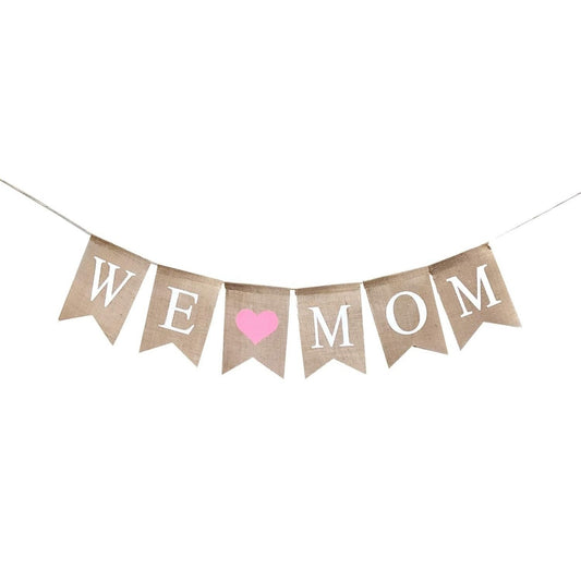 Rustic We Love Mom Burlap Garland Banner Mother's Day Decorations Mothers Day Bunting Banner Sign  Mother's Day Party