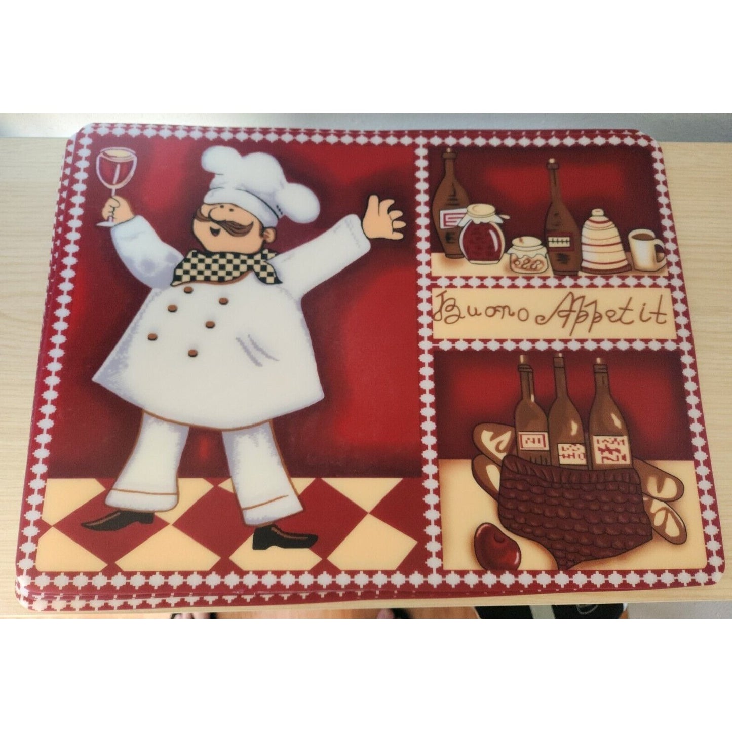 Home Store Chef Wine Bottle Bueno Appetite Plastic Placemat Set of 4  18" x 12"