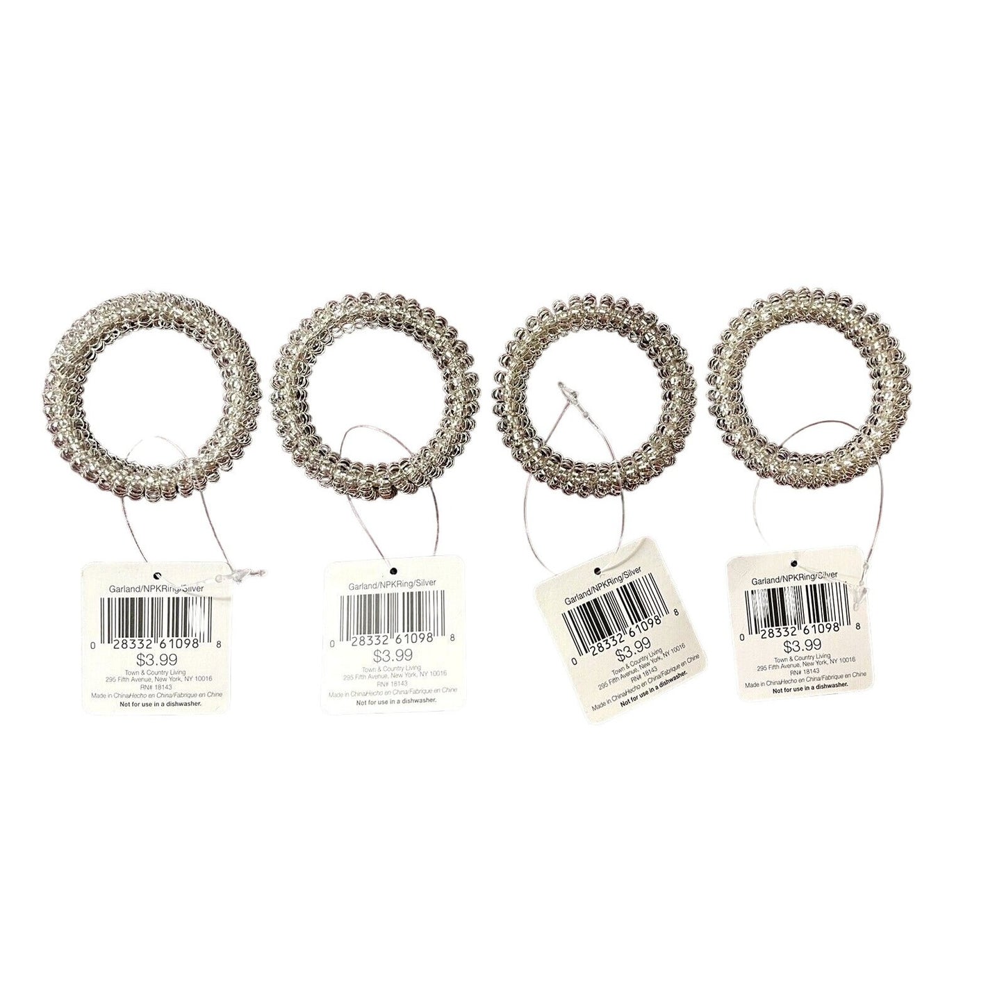 Set of 4 Silver Sparkle Garland Napkin Rings ~ Town & Country