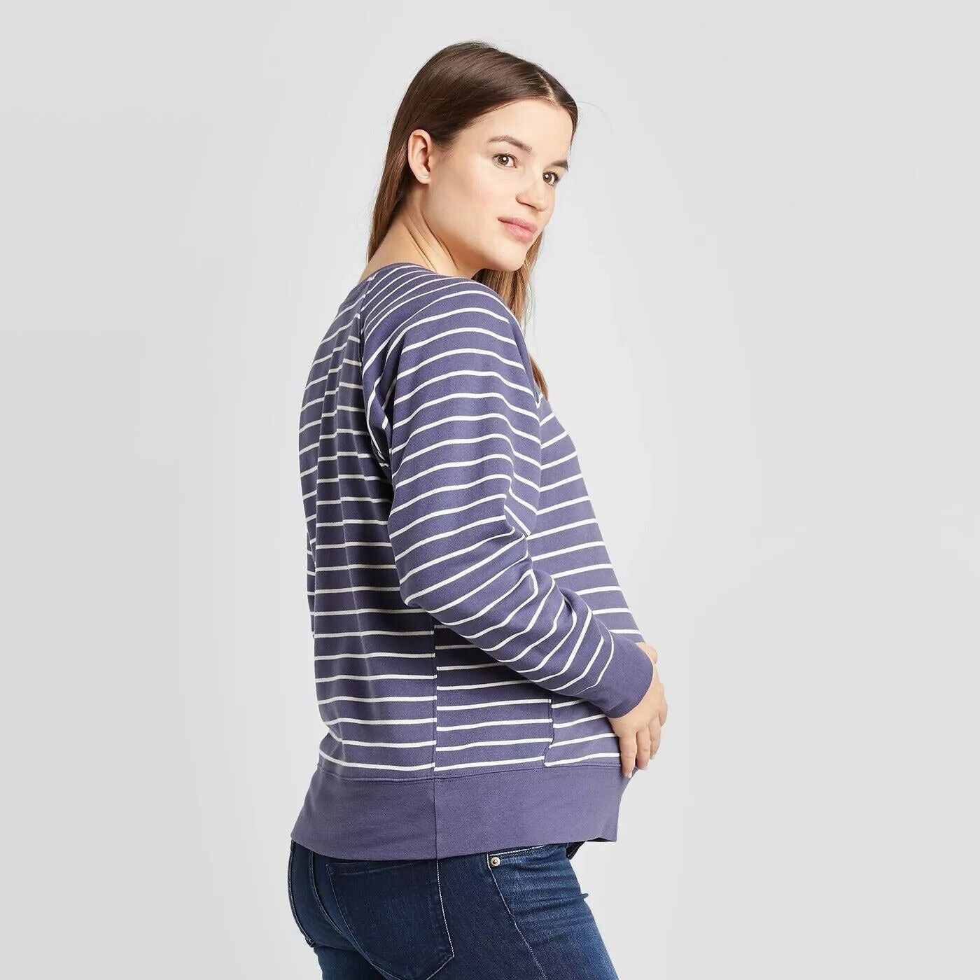 Sweatshirt Isabel Maternity Size M Blue White Striped Pullover 100% Cotton