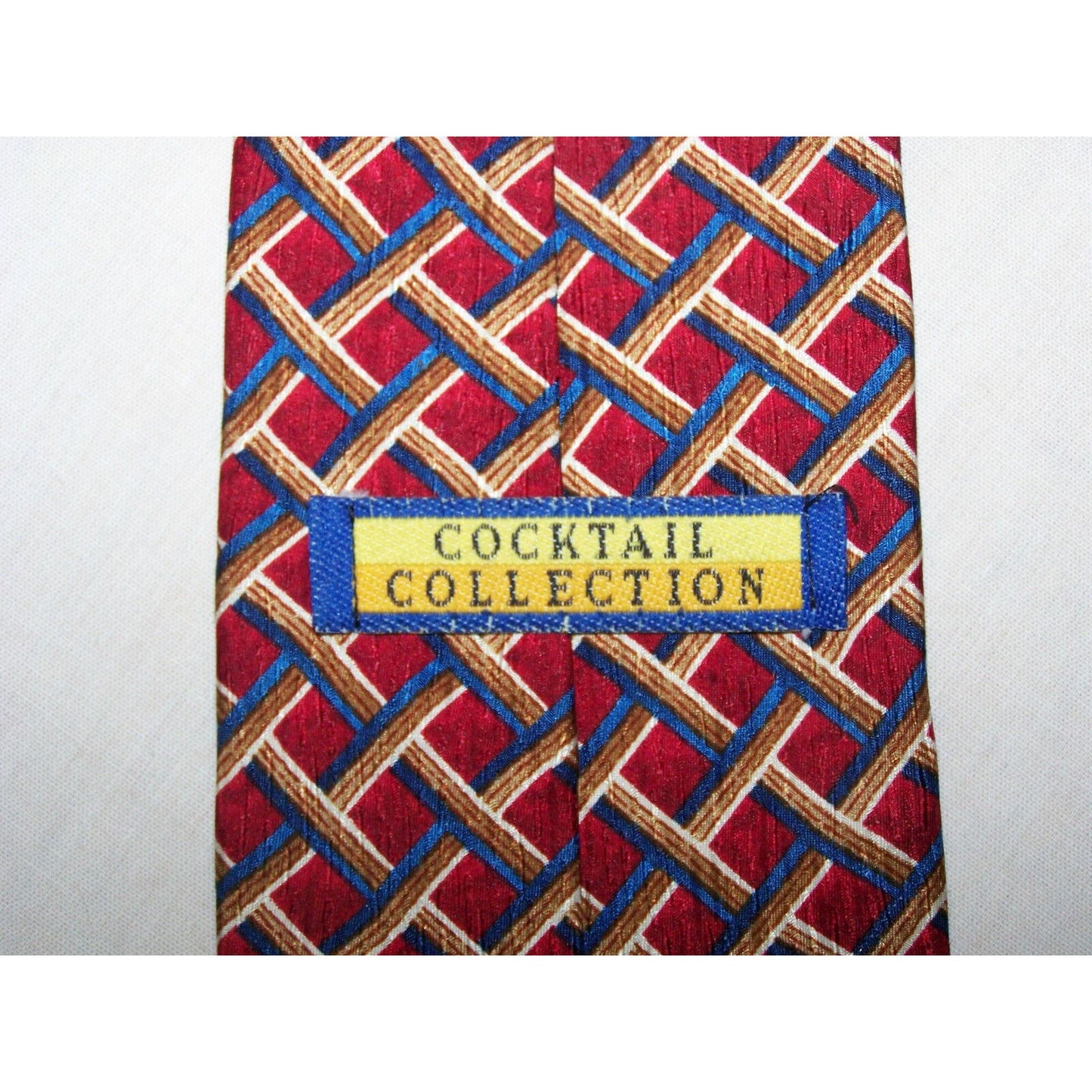 Tie Cocktail Collection Red Brown Blue Geometric Shape Silk  Made USA 60" 3 1/2"