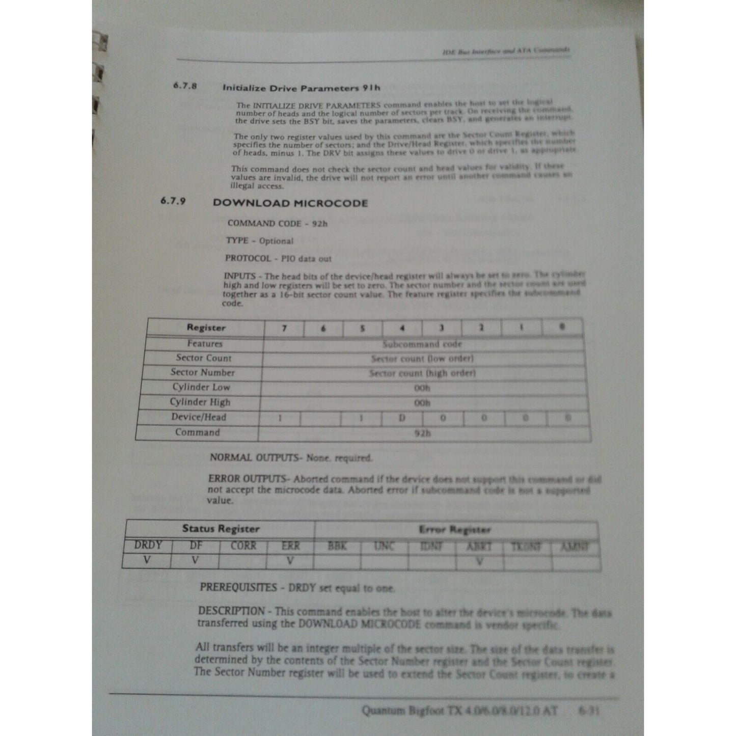 Manual Quantum Bigfoot TX 4.0 / 6.0 / 8.0 / 12.0 GB AT High Capacity Disk Drives