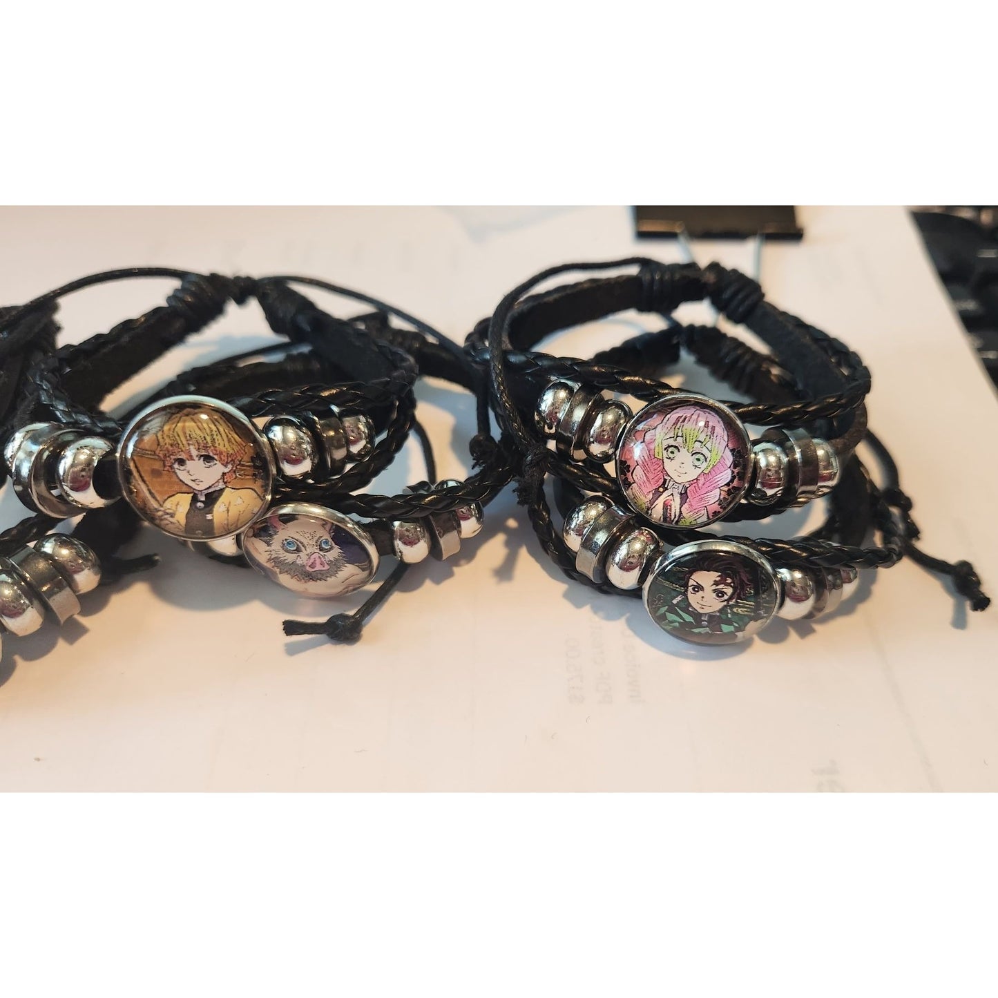 6 pcs Slayer Leather Braided Bracelet Anime Wristband Cosplay Jewelry Glass Gemstone Gifts Slider Adjustable