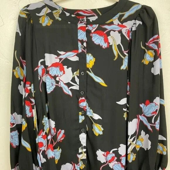 Blouse Who What Wear Black Heirloom Floral Button Front Blouse NWT Size XXL