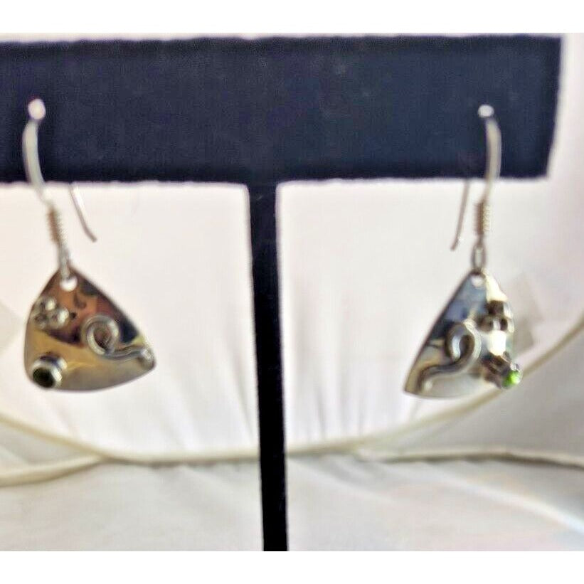 Jewelry Earrings Set Peridot Triangle 925 Silver Weight 3.8 Gr Handmade