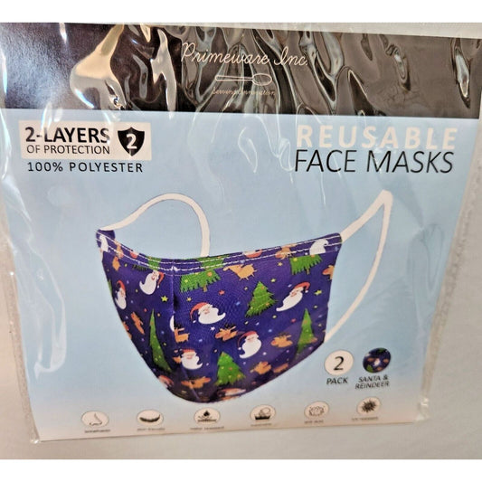 Primeware Mask Christmas Design Adult 2 pack 2 layers 100 % Polyester Washable