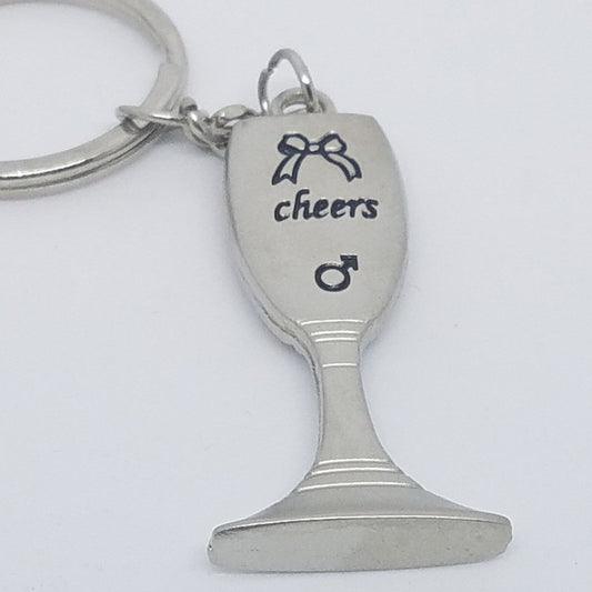 Key Chain Wine Glass Shaped Black Accent Bow Cheers Male Sign Gift Wedding 2"