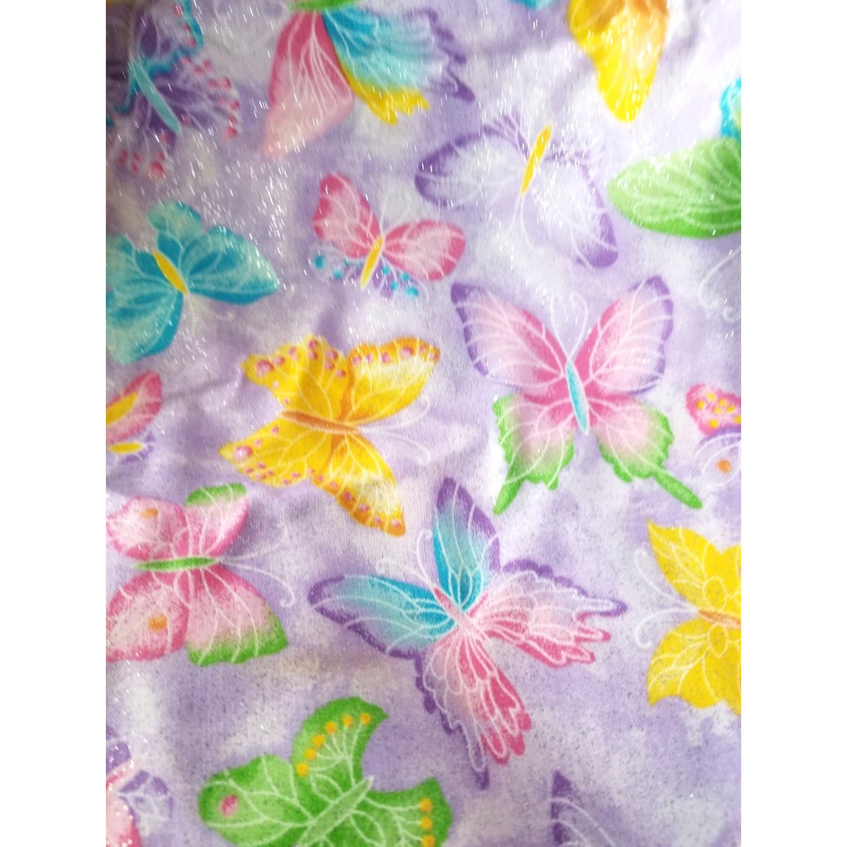 Material Cotton Purple Fabric  Butterfly Glitter Pink Purple Blue Yellow  36" x  44" Cotton