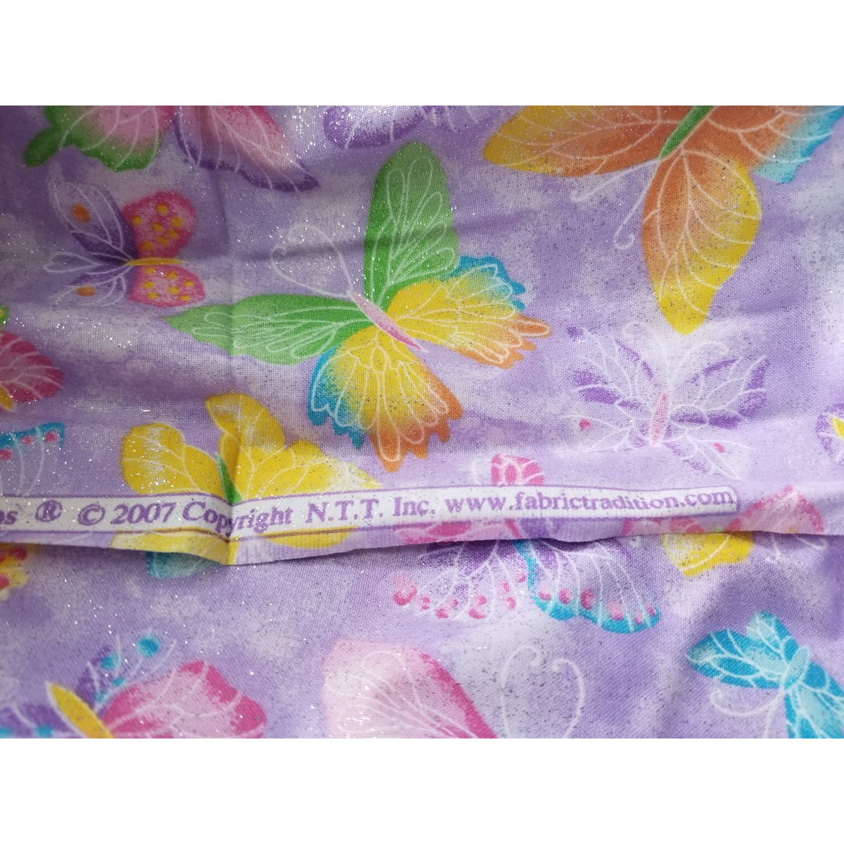 Material Cotton Purple Fabric  Butterfly Glitter Pink Purple Blue Yellow  36" x  44" Cotton