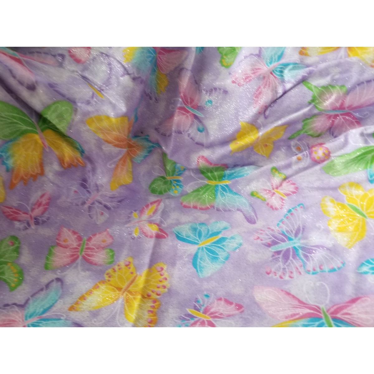 Material Cotton Purple Fabric  Butterfly Glitter Pink Purple Blue Yellow  36" x  44" Cotton
