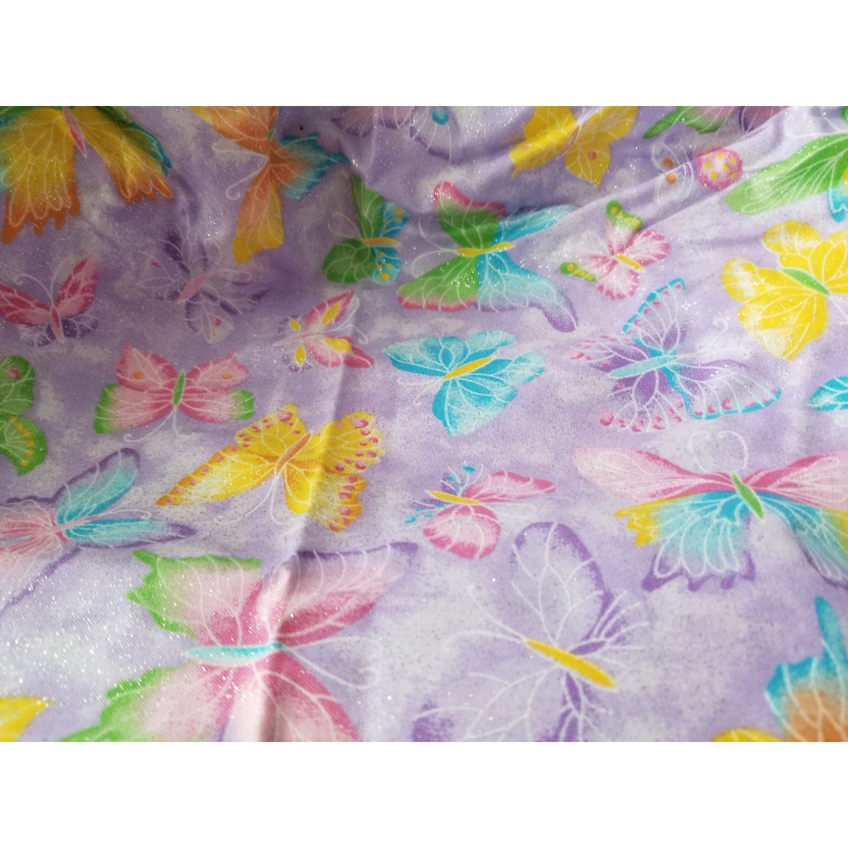 Material Cotton Purple Fabric  Butterfly Glitter Pink Purple Blue Yellow  36" x  44" Cotton