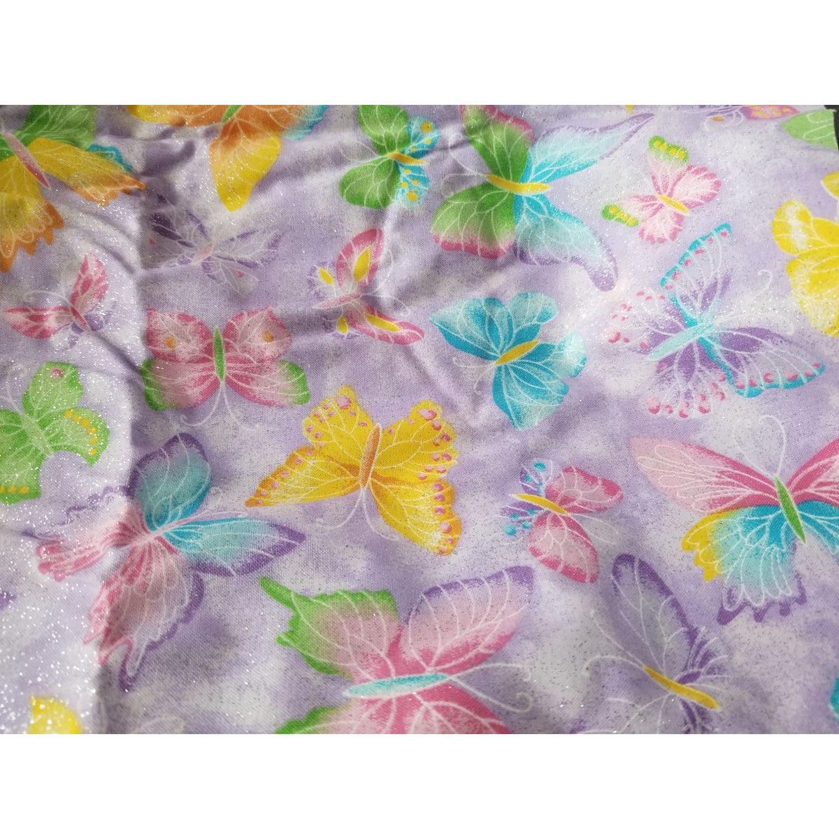 Material Cotton Purple Fabric  Butterfly Glitter Pink Purple Blue Yellow  36" x  44" Cotton