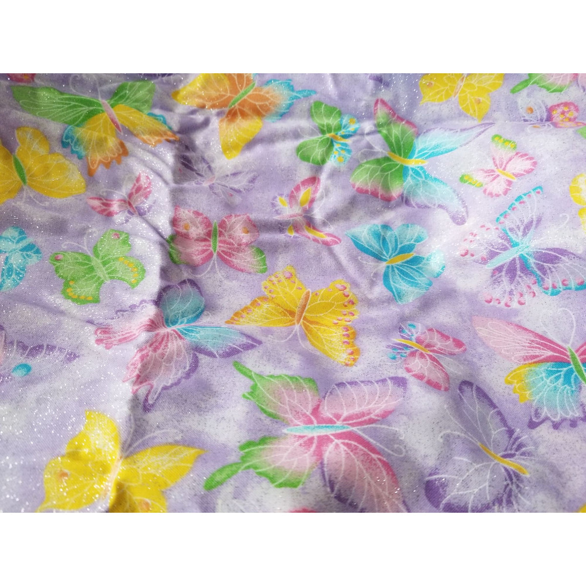 Material Cotton Purple Fabric  Butterfly Glitter Pink Purple Blue Yellow  36" x  44" Cotton