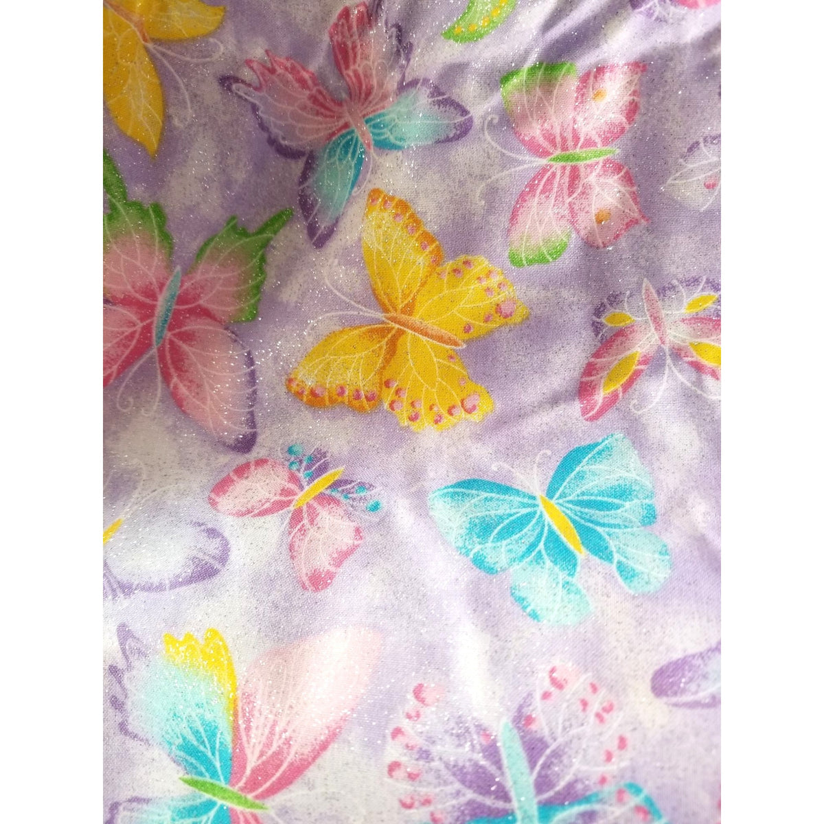 Material Cotton Purple Fabric  Butterfly Glitter Pink Purple Blue Yellow  36" x  44" Cotton