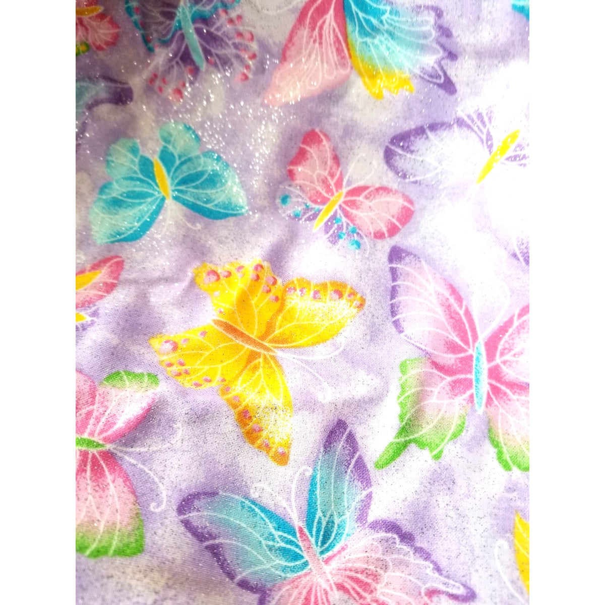Material Cotton Purple Fabric  Butterfly Glitter Pink Purple Blue Yellow  36" x  44" Cotton