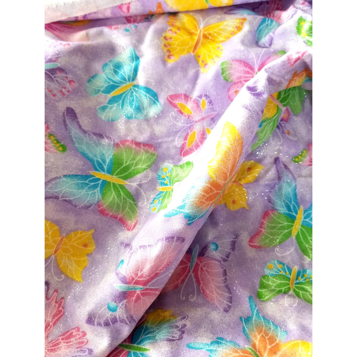 Material Cotton Purple Fabric  Butterfly Glitter Pink Purple Blue Yellow  36" x  44" Cotton
