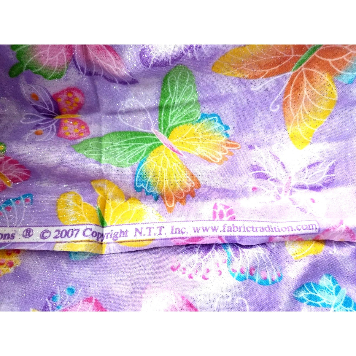 Material Cotton Purple Fabric  Butterfly Glitter Pink Purple Blue Yellow  36" x  44" Cotton