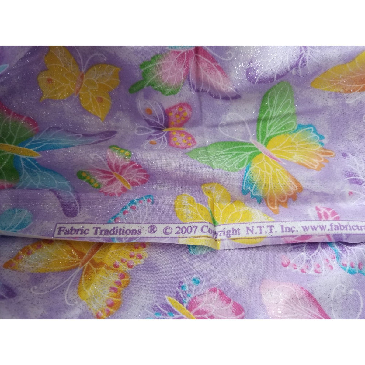Material Cotton Purple Fabric  Butterfly Glitter Pink Purple Blue Yellow  36" x  44" Cotton