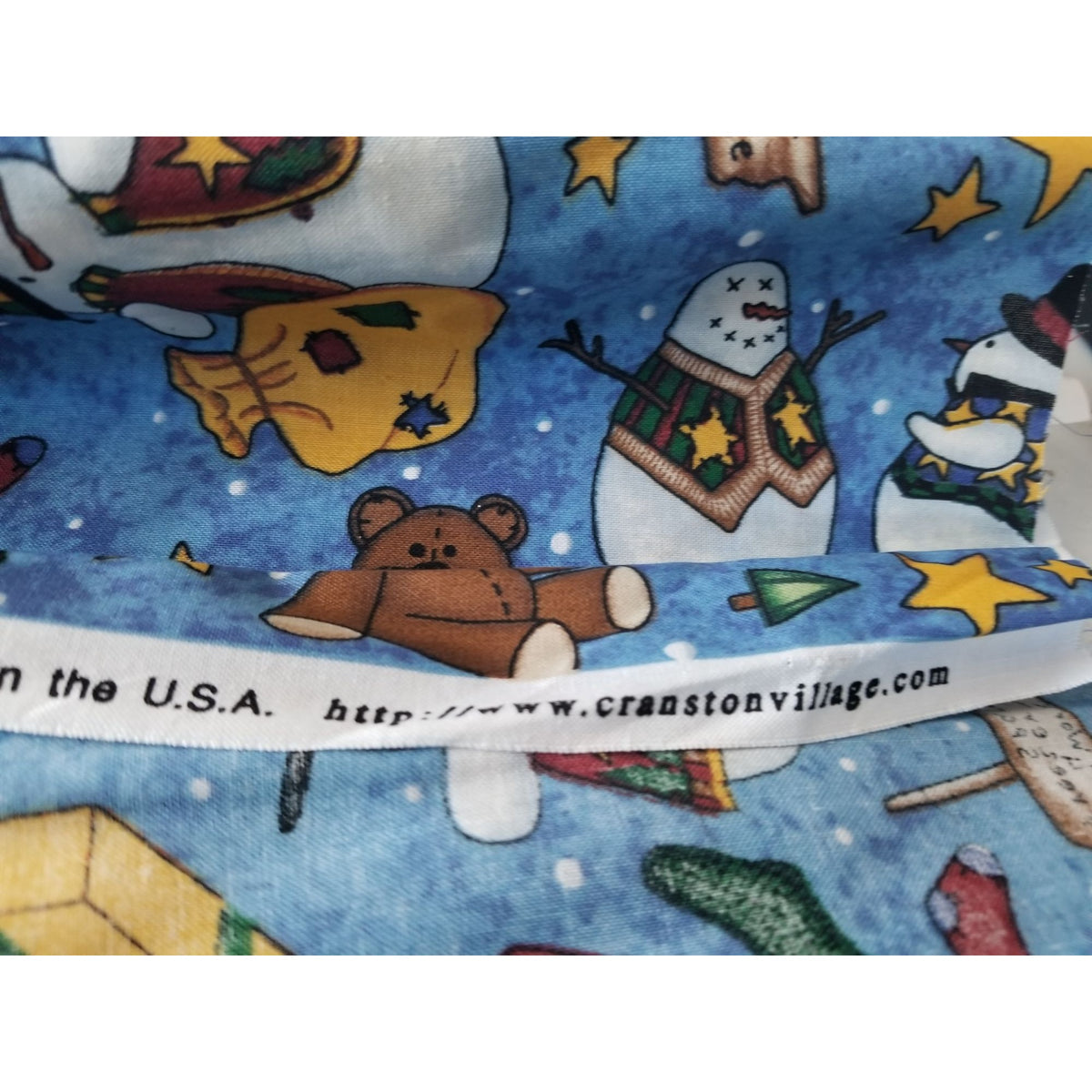Material Keepsake  Cotton Blue Fabric Holiday Snowmen Tree Sars Gifts Teddy Bears Signs Stockings 2 Pcs  18:"x 36   20: x 22" JoAnn