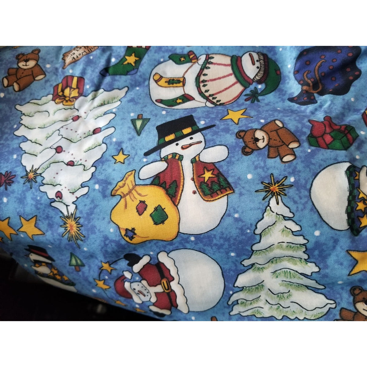 Material Keepsake  Cotton Blue Fabric Holiday Snowmen Tree Sars Gifts Teddy Bears Signs Stockings 2 Pcs  18:"x 36   20: x 22" JoAnn