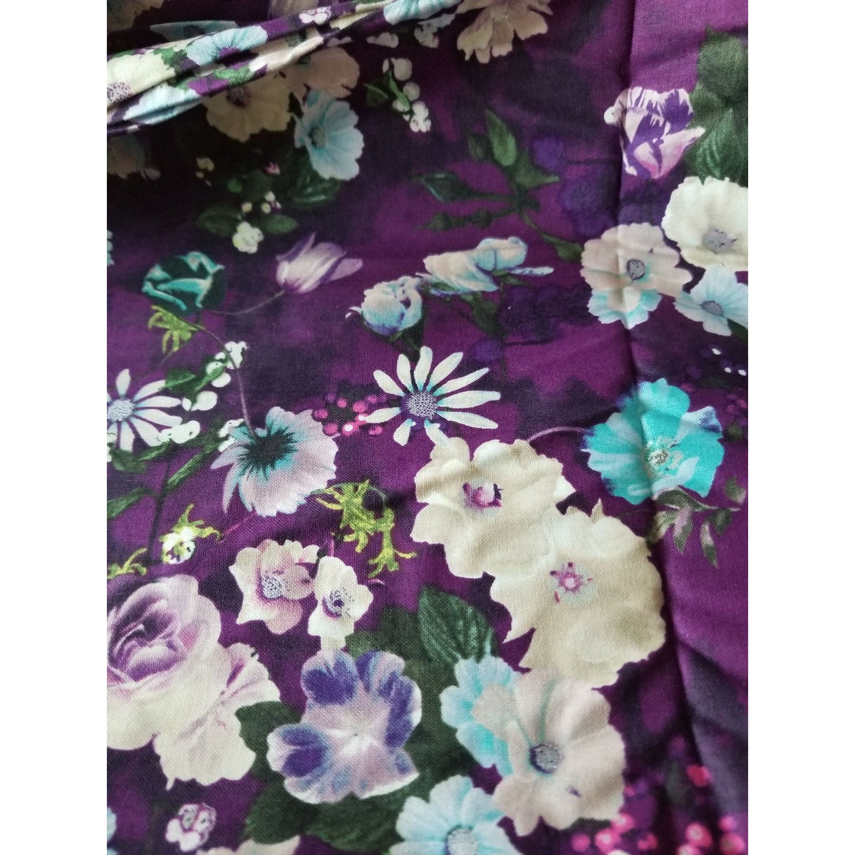 Material Dark Purple Fabric  JoAnn  Flowers Blue White  Green Leaves 44" x 72"  Cotton  2 Yrd Craft Clothing  Joann