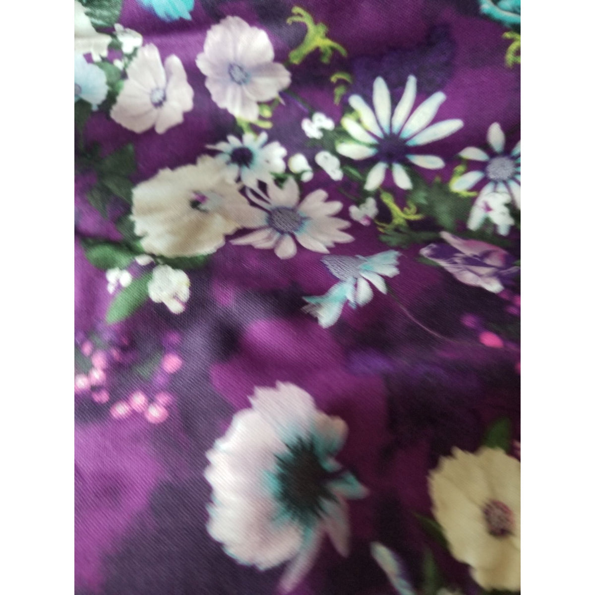 Material Dark Purple Fabric  JoAnn  Flowers Blue White  Green Leaves 44" x 72"  Cotton  2 Yrd Craft Clothing  Joann