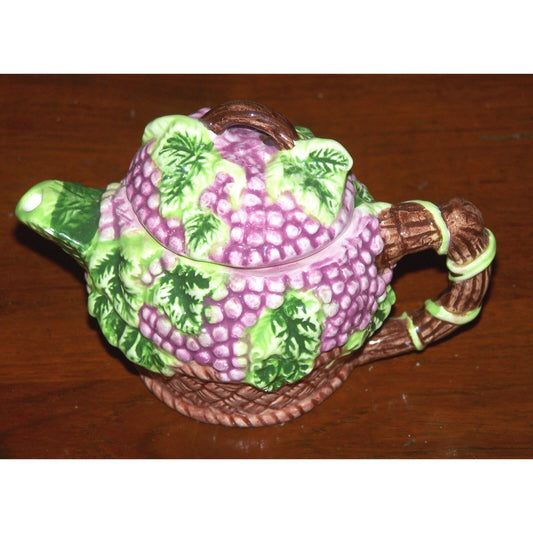 Tea Pot Decorative Ceramic Mini Tea Pot Teapot Grapes Clusters and Vines GKRO