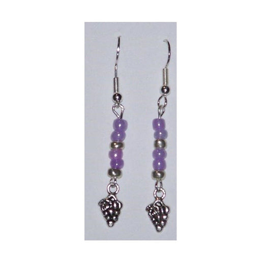 Earrings Small Grape Cluster Wine Charm Sterling Wire Purple & Silver Beads 2"