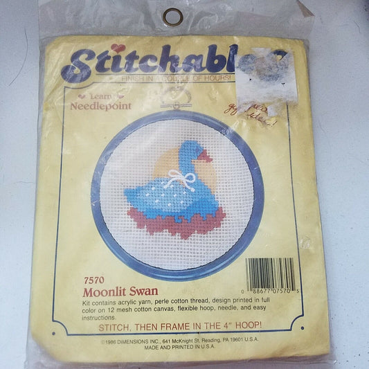 Craft Kit Stitchables Moonlit Swan # 7570 Learn Needlepoint Stitch then Frame