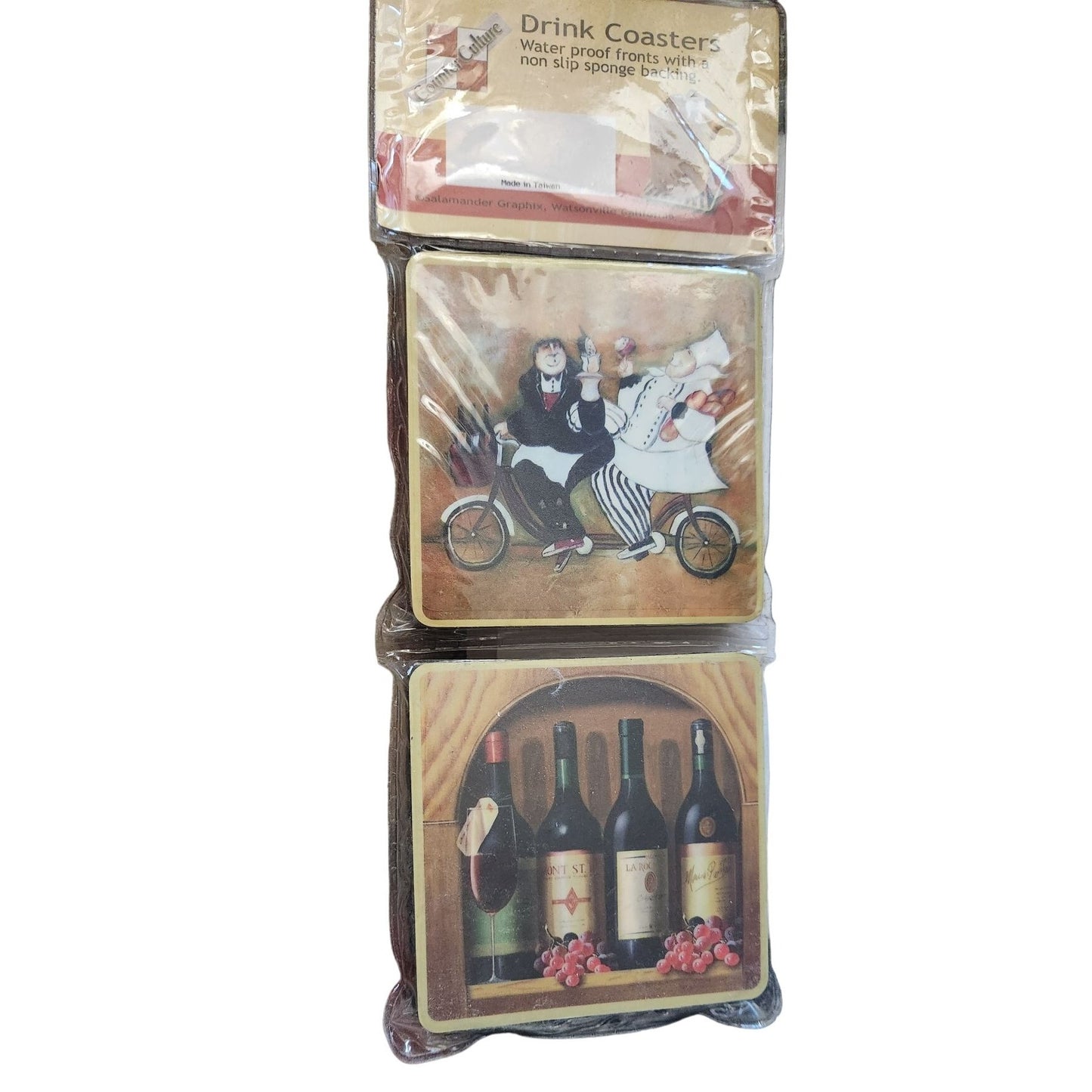 Drink Coasters Wine Design set of 4 Waterproof Non slip sponge backing Dishwasher safe Salamander Graphix