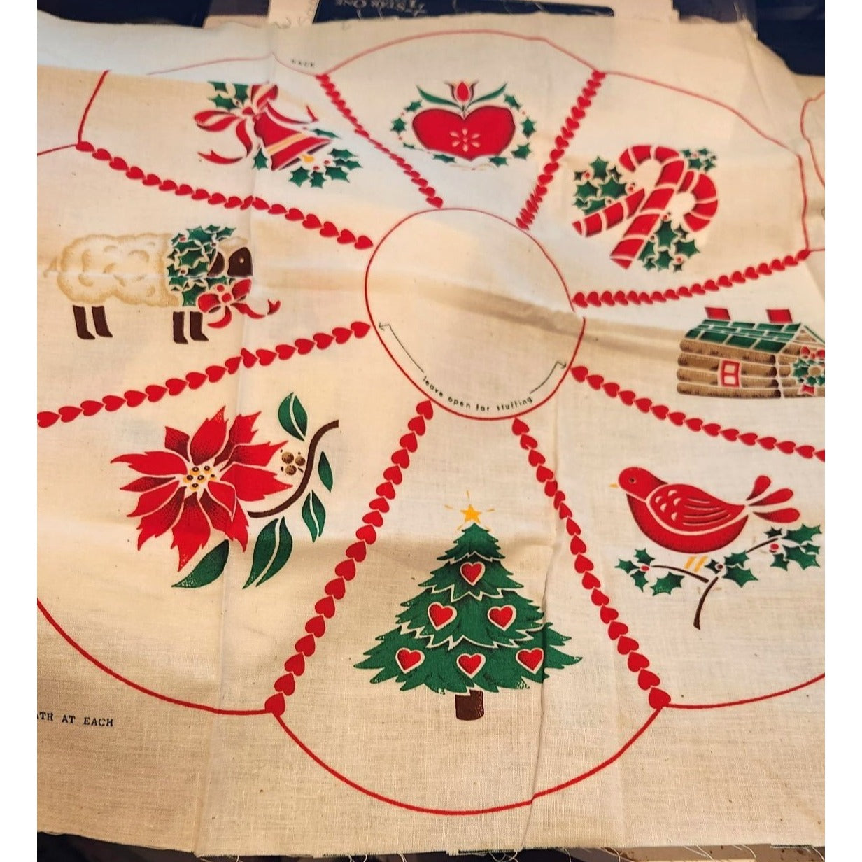 Craft Pattern Stencil Wreath Pillow Cranston Printworks 18" x 40" White Tree Bell Sheep Bird Heart Log Cabin Candy Canes Flower