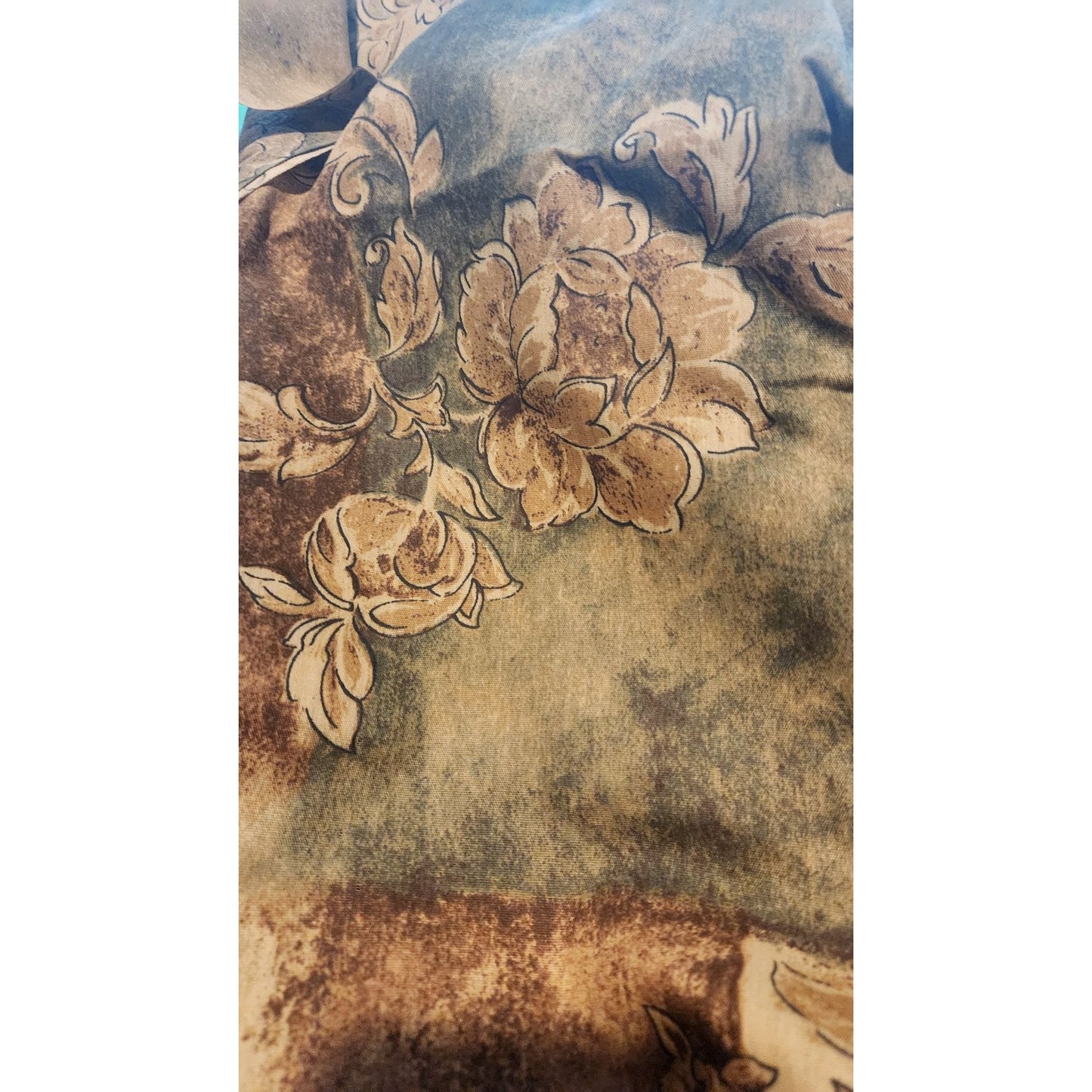 Material Brown Cotton 80 x 30 Fabric French Floral Crafting Sewing  Black Outline