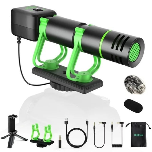 Universal Video Microphone w/ Shock Mount, Phone Stand, Windshield, Foam Cover, Shotgun Video Recording Microphone for Sony, Nikon, Canon DS