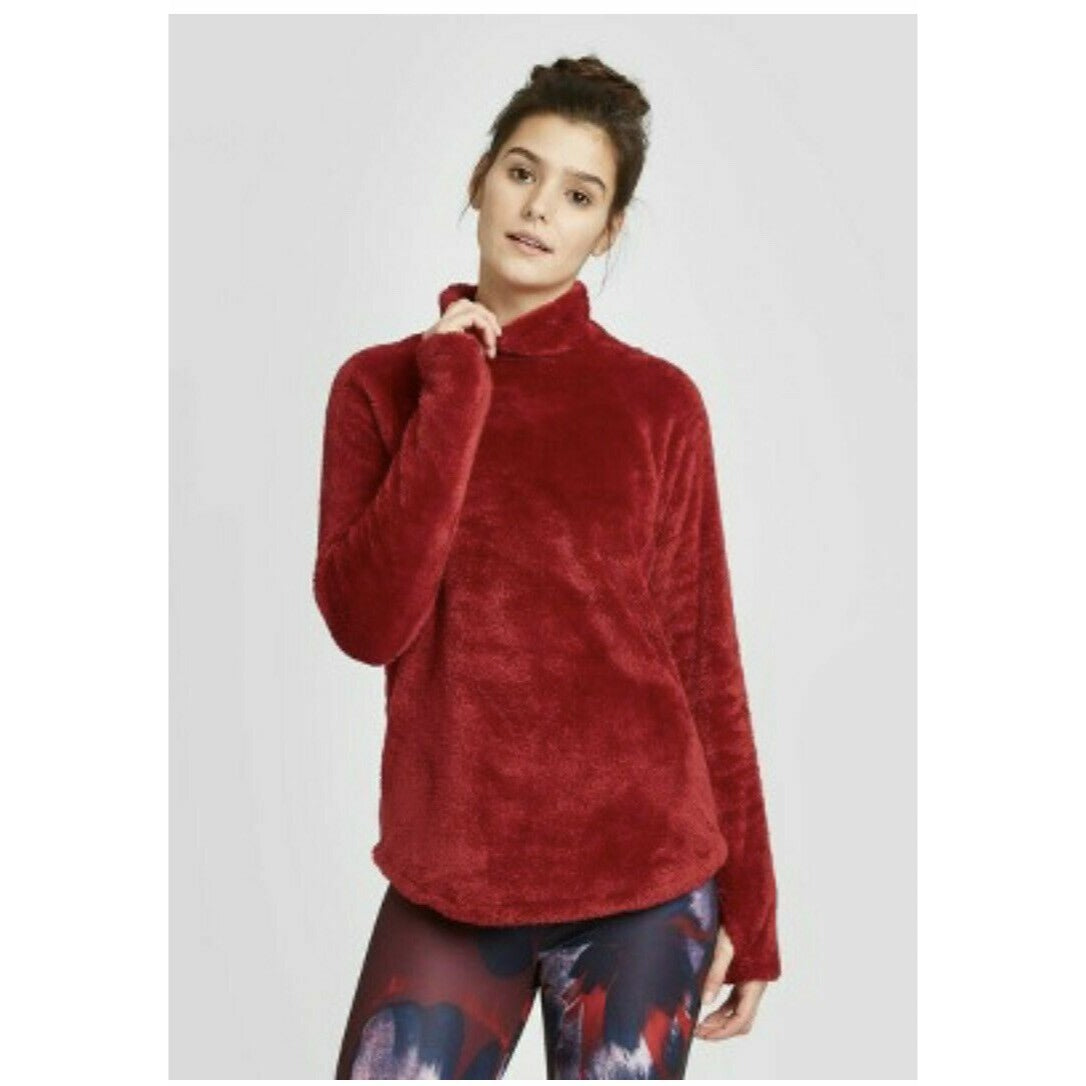 Shirt Fleece Pullover JoyLab Women's Size S Red High Pile Long Sleeve Top Blouse