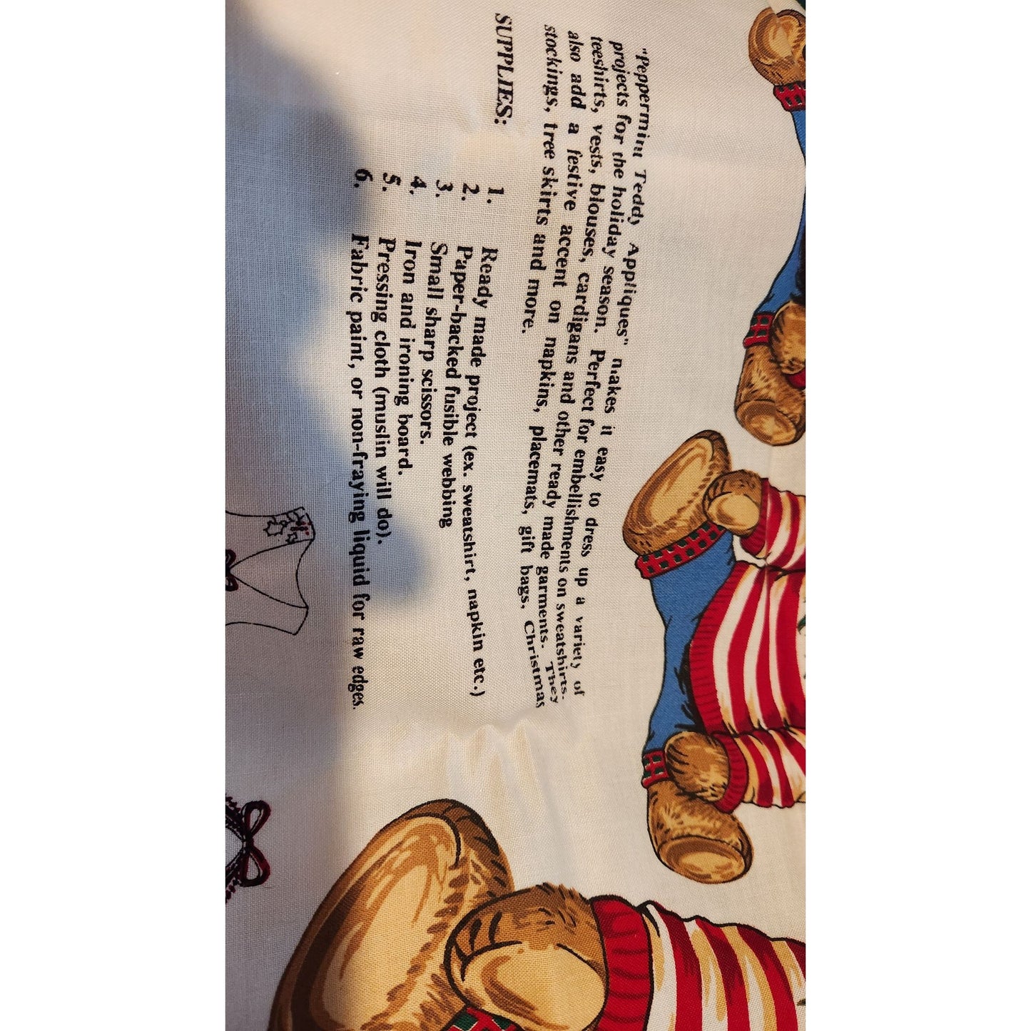 Craft Kit Peppermint Teddy Bear Applique  45" x 36"  Angels Teddy Bears Ornaments Bows