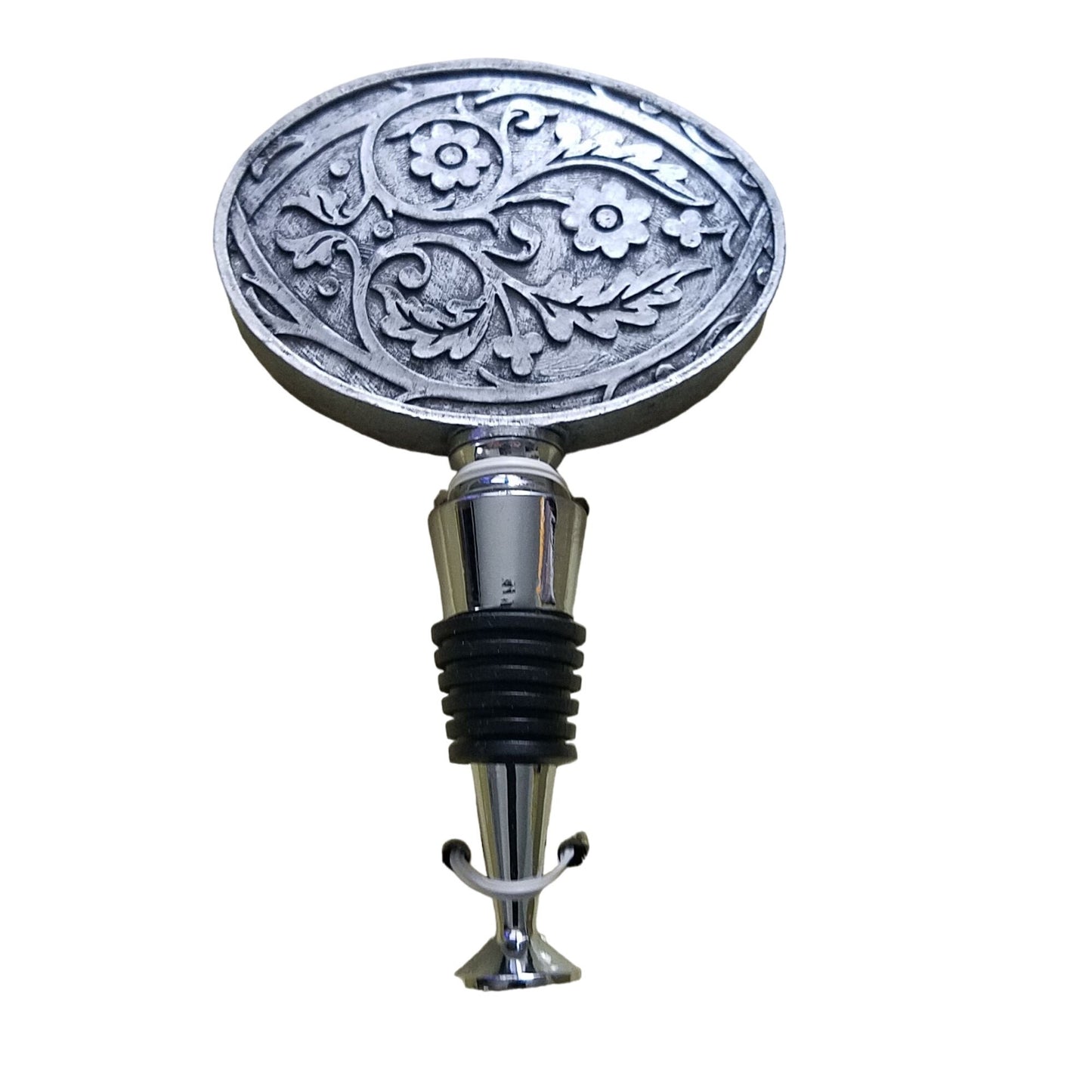 Found Object Wine Bottle Stopper Floral Belt Buckle Oval Resin Metal 5" Tall Top 2 1/2"