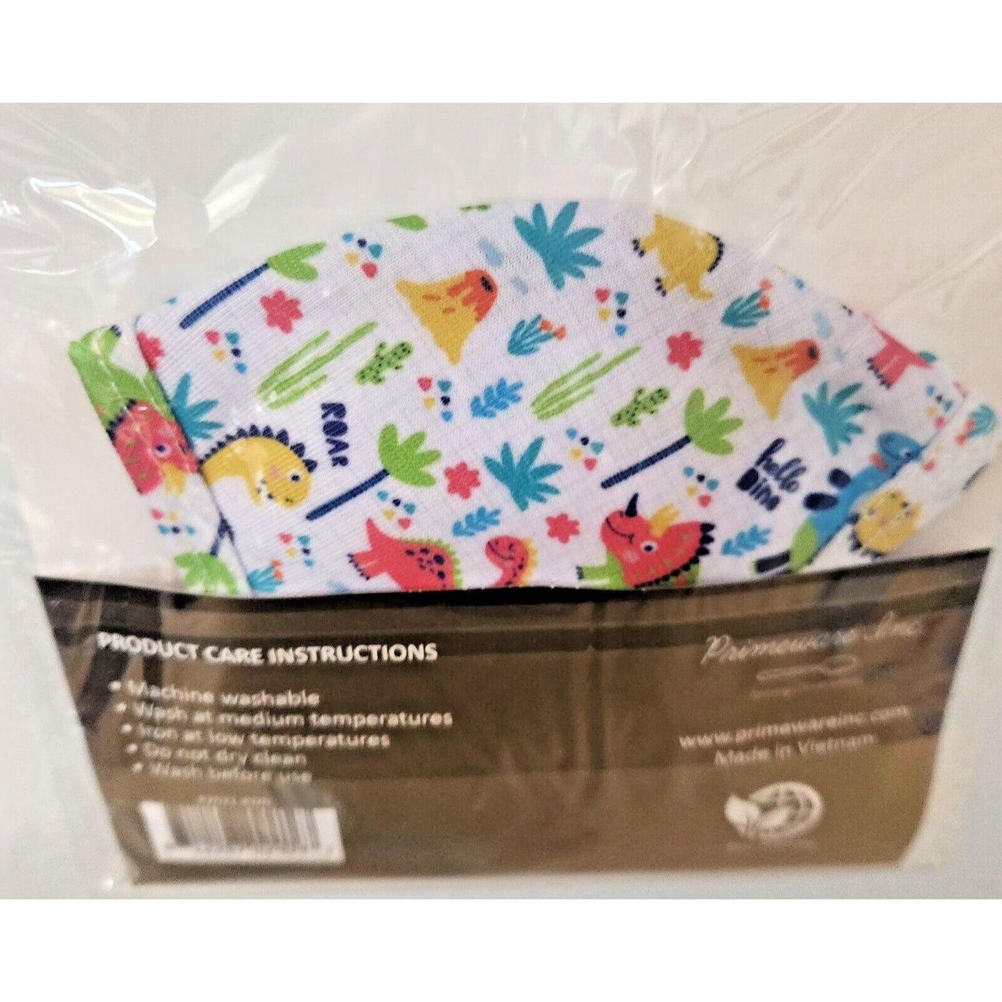 Primeware Mask Dinosaur Design Kids 2 pack 2 layers 100 % Polyester Washable