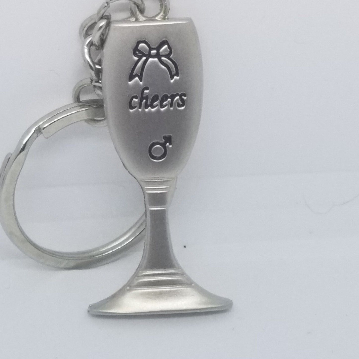 Key Chain Wine Glass Shaped Black Accent Bow Cheers Male Sign Gift Wedding 2"