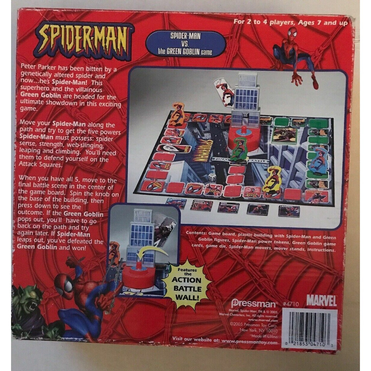 Marvel Spider-Man vs the Green Goblin Board Game 2005 Pressman w/ Battle Wall