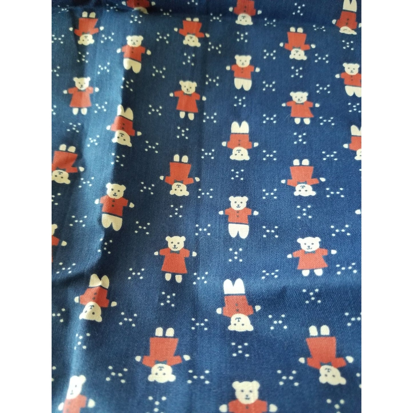 Material Blue Teddy Bears Red Shirts  Cotton Blend  1 yard  Craft Clothing fabric