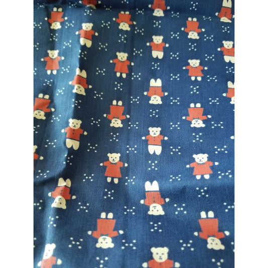 Material Blue Teddy Bears Red Shirts  Cotton Blend  1 yard  Craft Clothing fabric